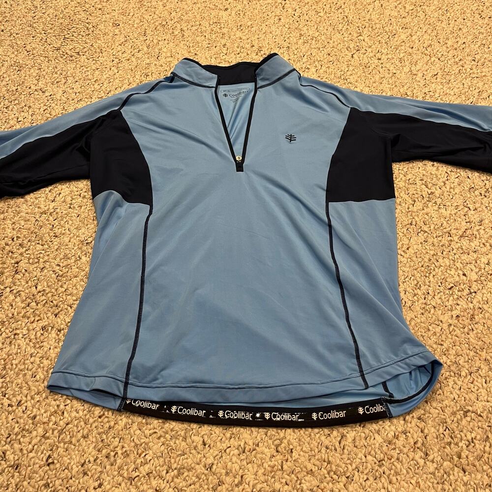 Coolibar Men's 1/4 Zip UPF 50+ Short Sleeve Shirt Sz L Blue Outdoor Beach